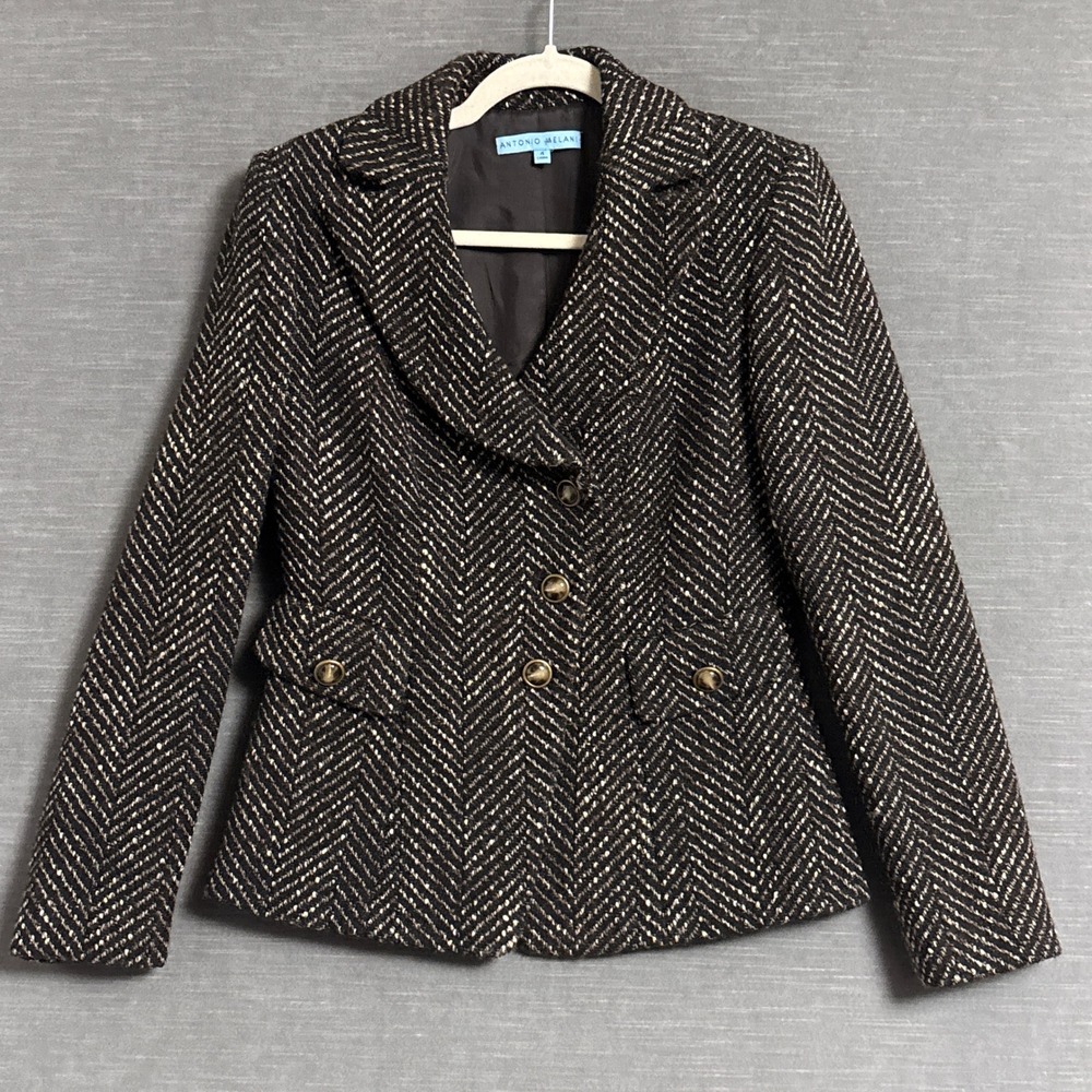 Antonio Melani Blazer 4 Brown Herringbone Wool Blend Career Tweed Classic Heavy